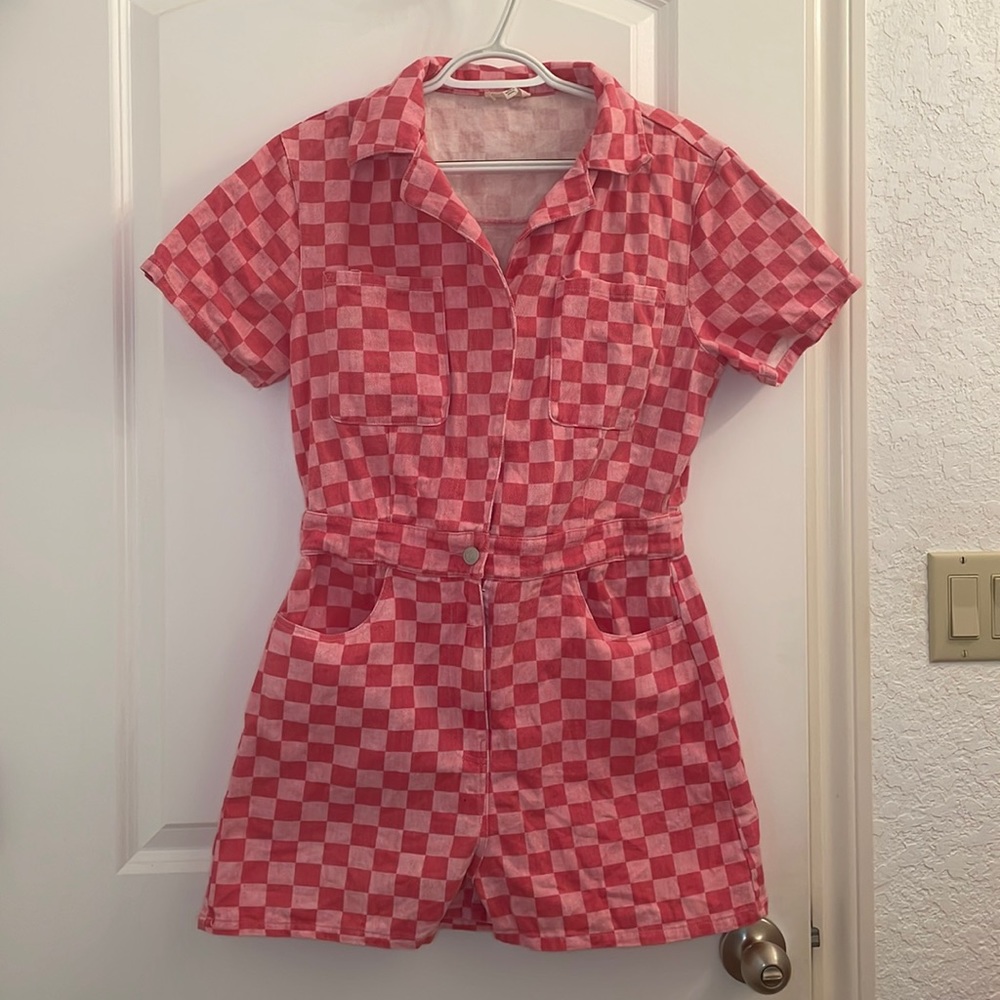 Pink checkered romper